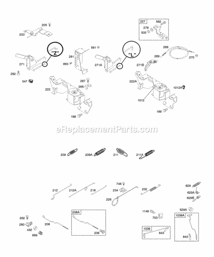 Controls Governor Spring Diagram and Parts List for  Briggs and Stratton Engine